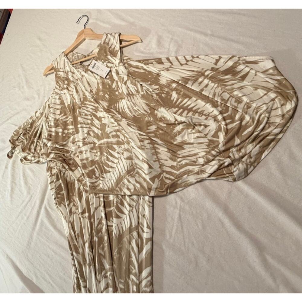 Chico's Palm Pattern Jumpsuit Wide-Leg Sleeveless Feather Tan Size 2 - Picture 6 of 14